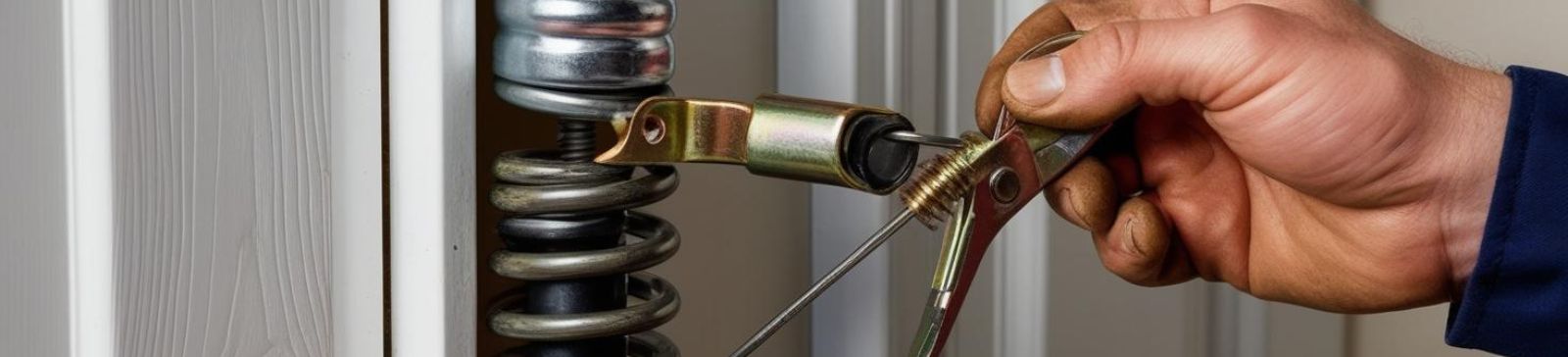 Close-up of a technician’s hands adjusting and replacing a garage door torsion spring with professional tools in Fern Park, FL.